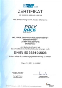 Polyrack offers welded enclosures and control cabinets according to ISO 3834
